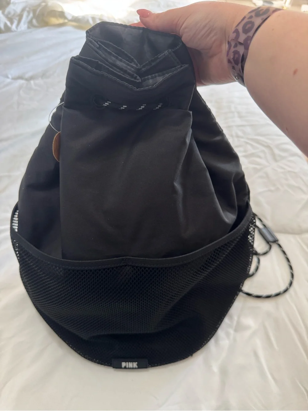 PINK Victoria's Secret Black Drawstring Mesh Backpack